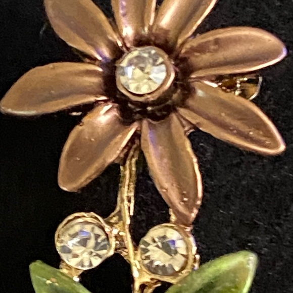 2 vintage inspired brown floral enamel brooches/pins with crystal accents - Picture 6 of 8